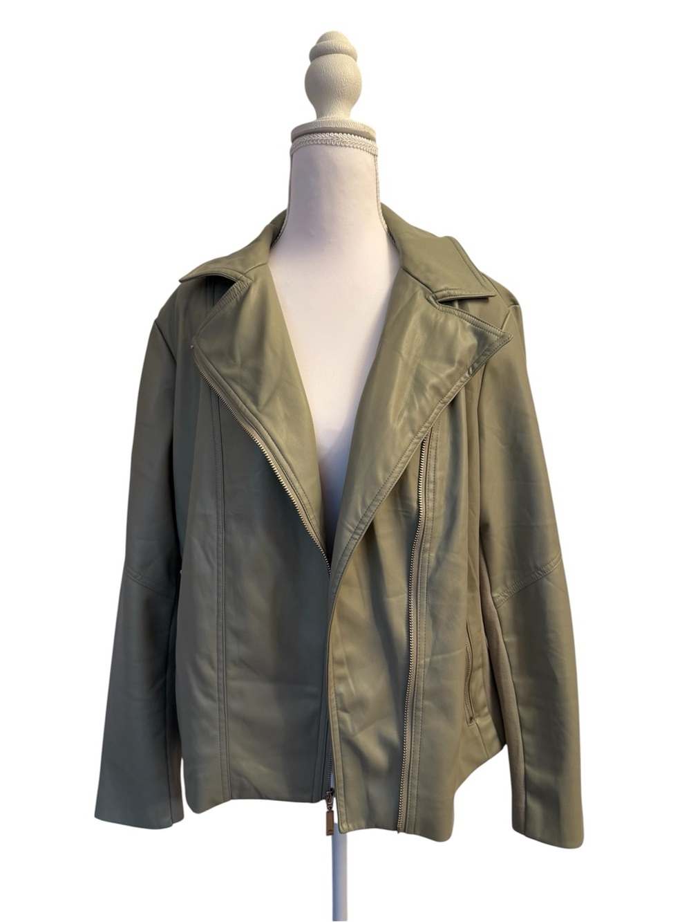 Chico’s Olive Green Leather Asymmetrical Moto Jacket
